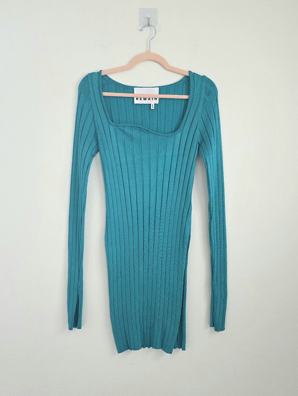 Remain Birger Christensen Teal Ribbed Long Sleeve Knit Top